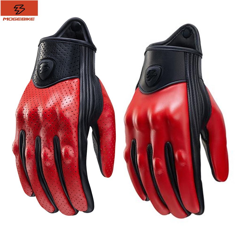 Motorcycle Gear Clearance - Retro Red Leather Motorcycle Gloves Men